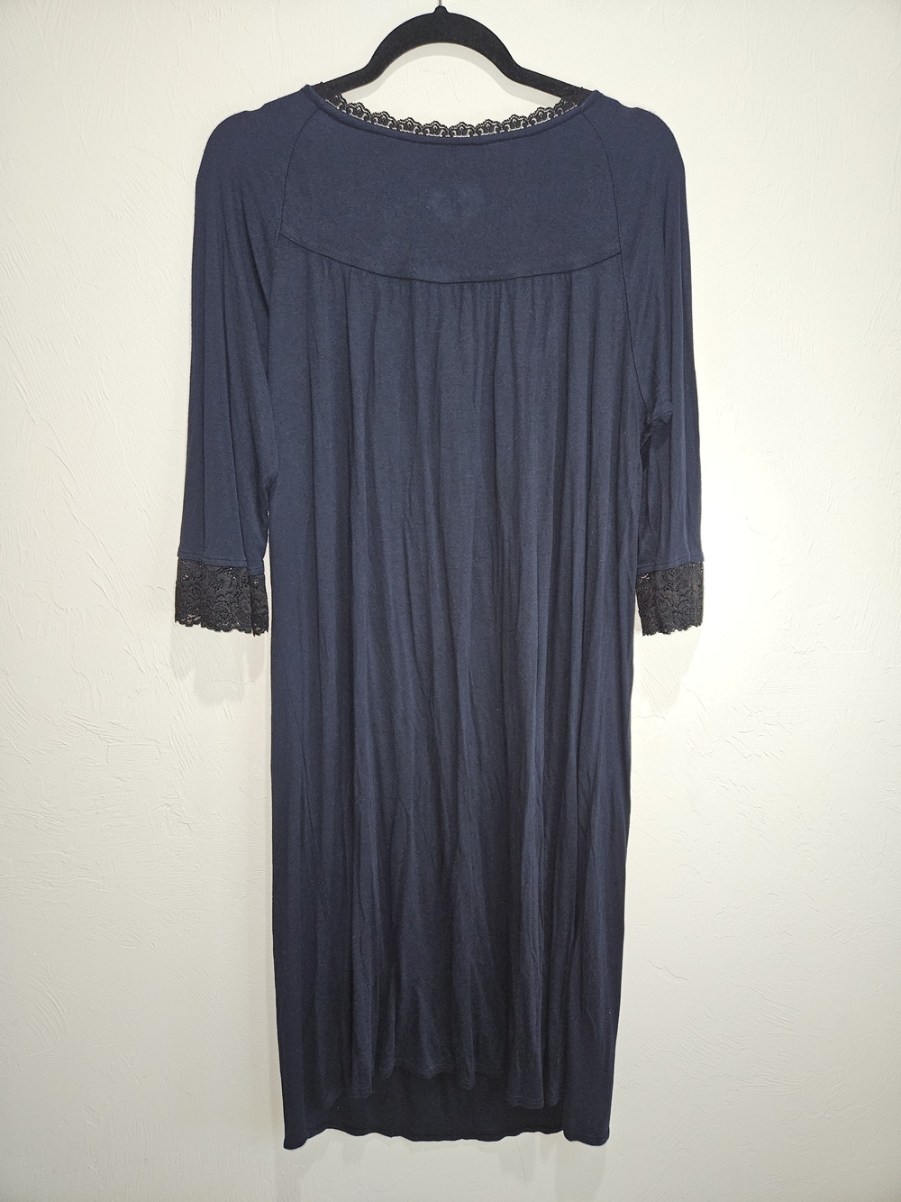 Eileen West Women's Navy Blue Lace-Trim Nightgown Large Sleep House Dress - Picture 6 of 9